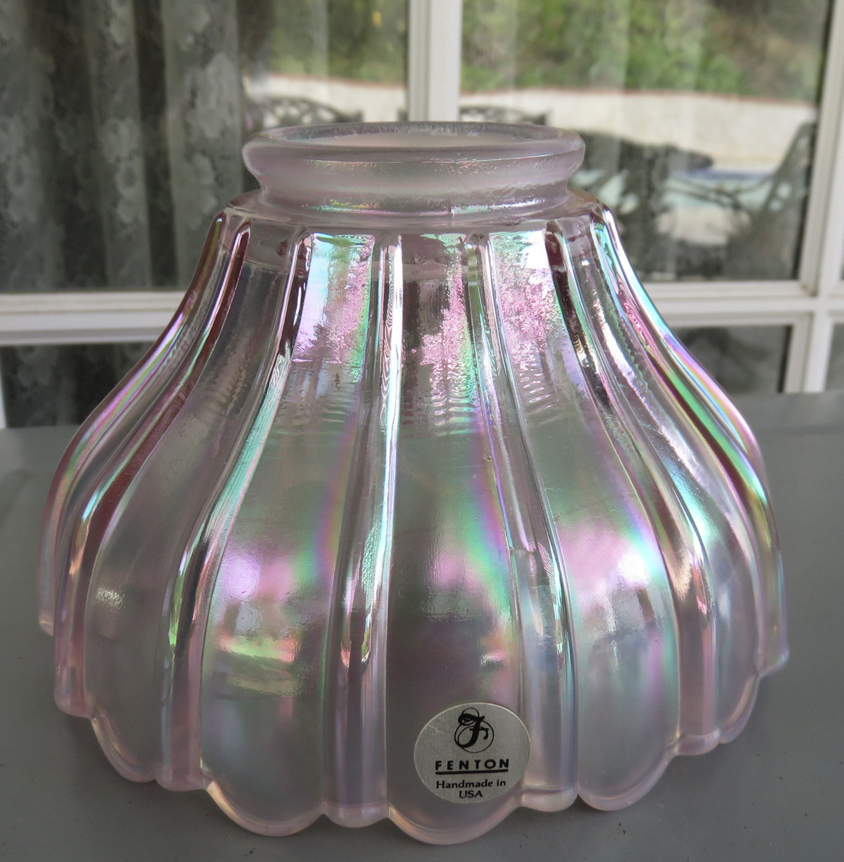 Very Pretty Fenton 15 PANELED PINK Carnival Glass Lamp Shade Circa