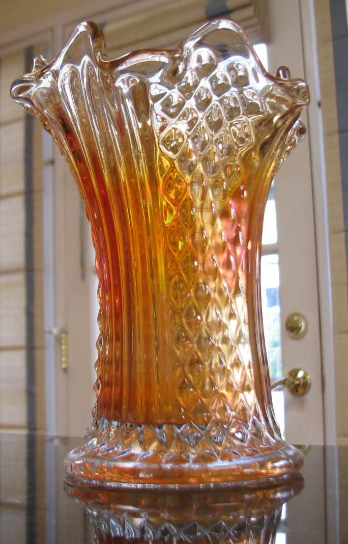Fenton DIAMOND POINT COLUMNS Marigold Carnival Glass Vase circa 1915 eBay