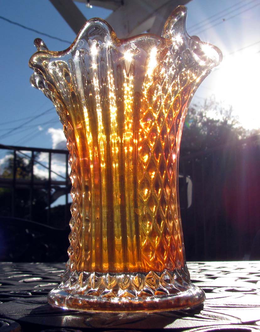 Fenton DIAMOND POINT COLUMNS Marigold Carnival Glass Vase circa 1915 eBay