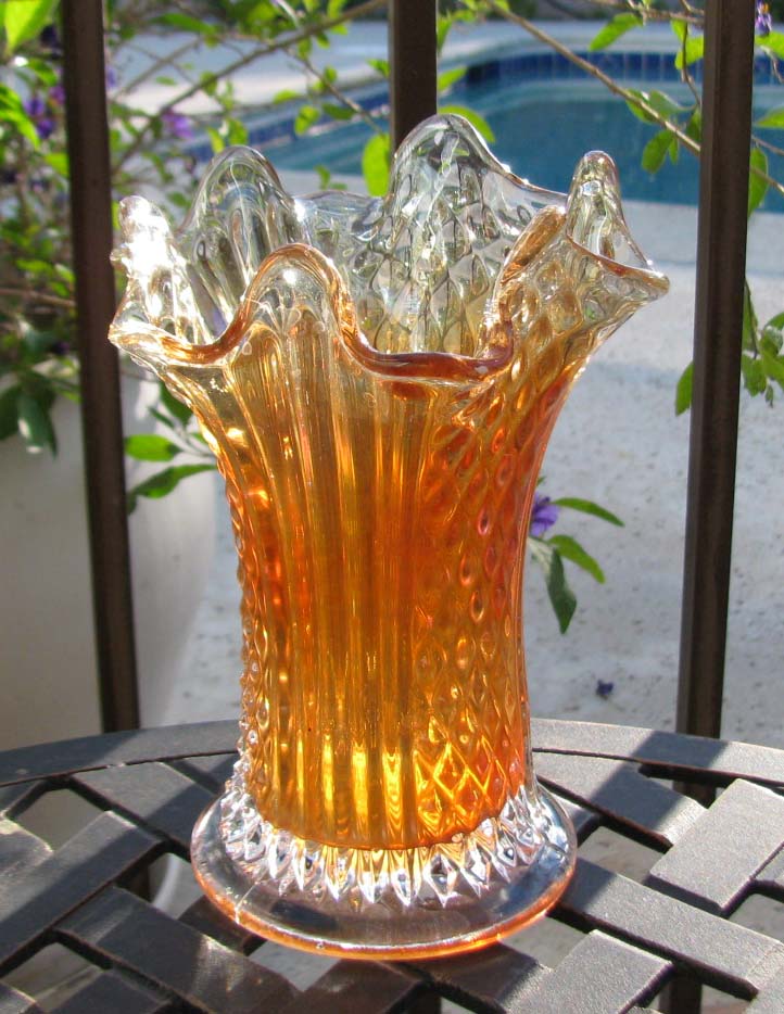 Fenton DIAMOND POINT COLUMNS Marigold Carnival Glass Vase circa 1915 eBay