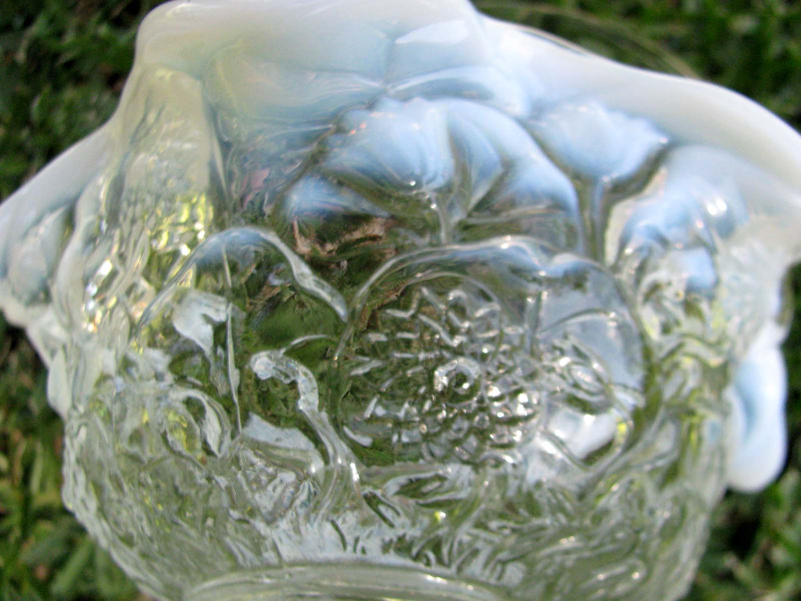 Fenton's WATER LILY Opalescent Glass Basket*Handler Stamp of Ron Bayles