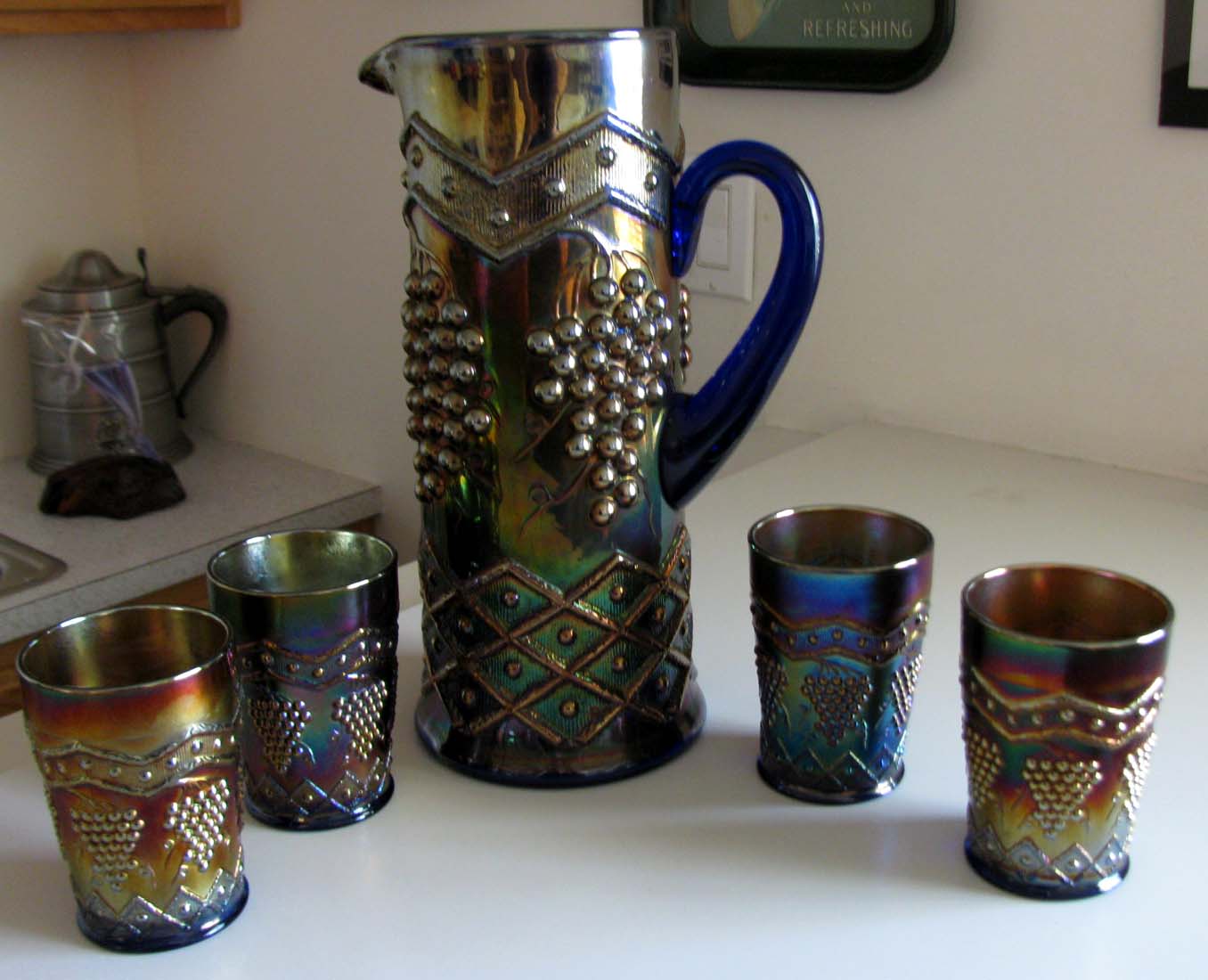 Lattice & Grape Pitcher and Tumblers