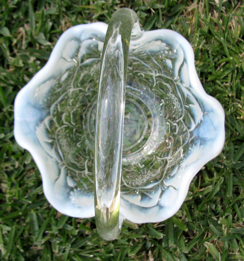 Fenton's Water Lily Opalescent Glass Basket Handler Stamp of Ron Bayles