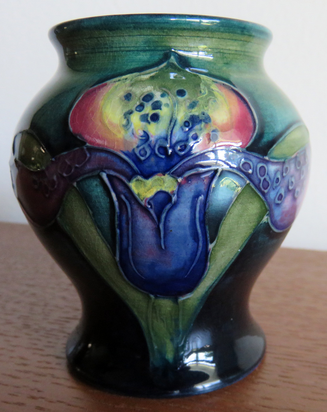 Moorcroft Hibiscus Cobalt Vase Side A