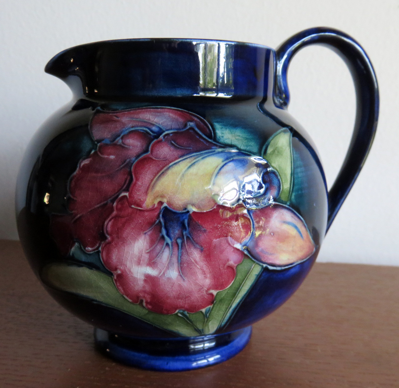 Moorcroft Hibiscus Cobalt Vase Side A