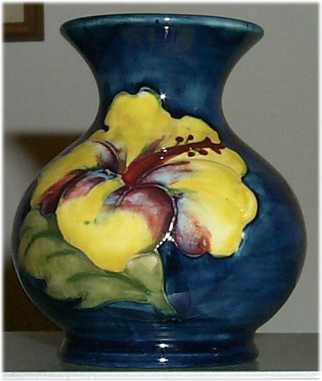 Moorcroft Hibiscus Cobalt Vase Side A